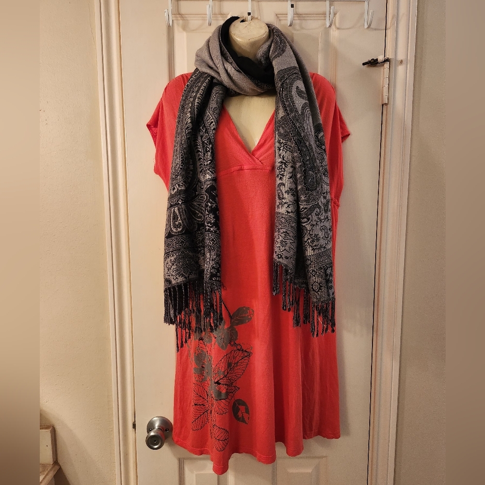 Coral Graphic Mini Dress w/Dolman Sleeves